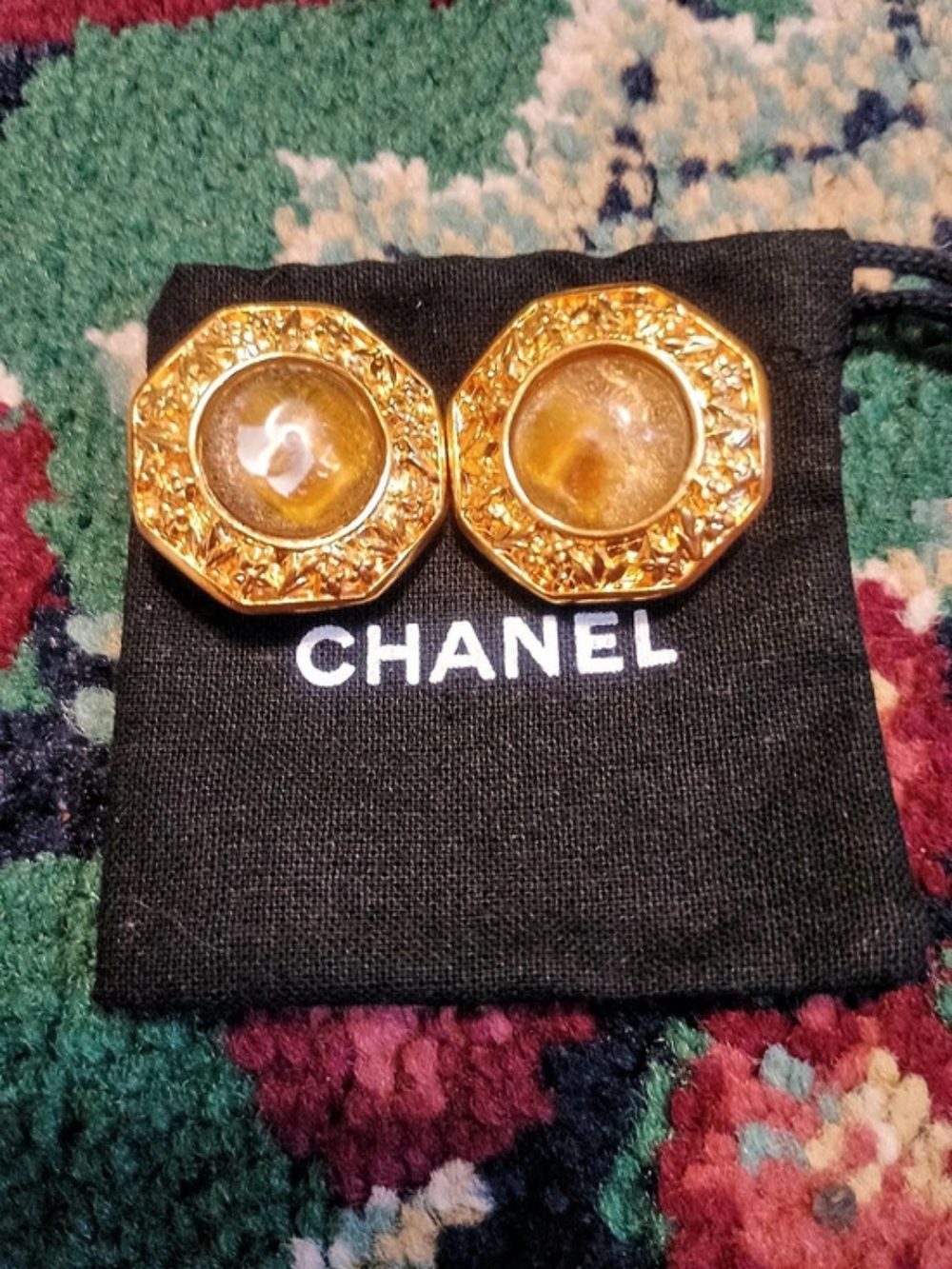 Chanel Vintage Octagonal Gold-Tone Clip-On Earrings
